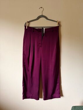 Banana Republic Wide-Leg Satin Trousers in Deep Berry